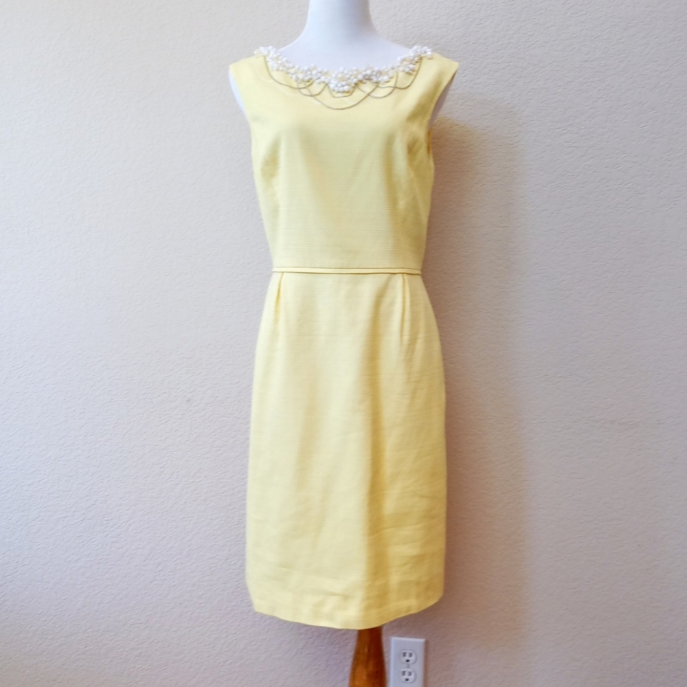 Antonio Melani butter yellow beaded and chain detail neckline shift dress - Picture 5 of 9